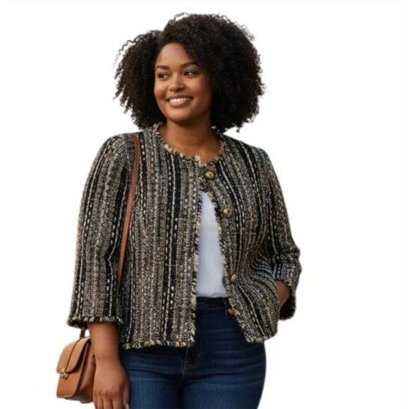 CAbi Boucle Tweed Wool Blend Button Blazer Jacket Style #175 - SIZE M - Picture 5 of 10